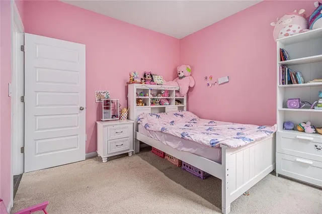 a bedroom with a bed and closet