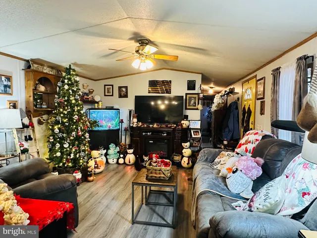 a living room with lots of furniture and a chandelier