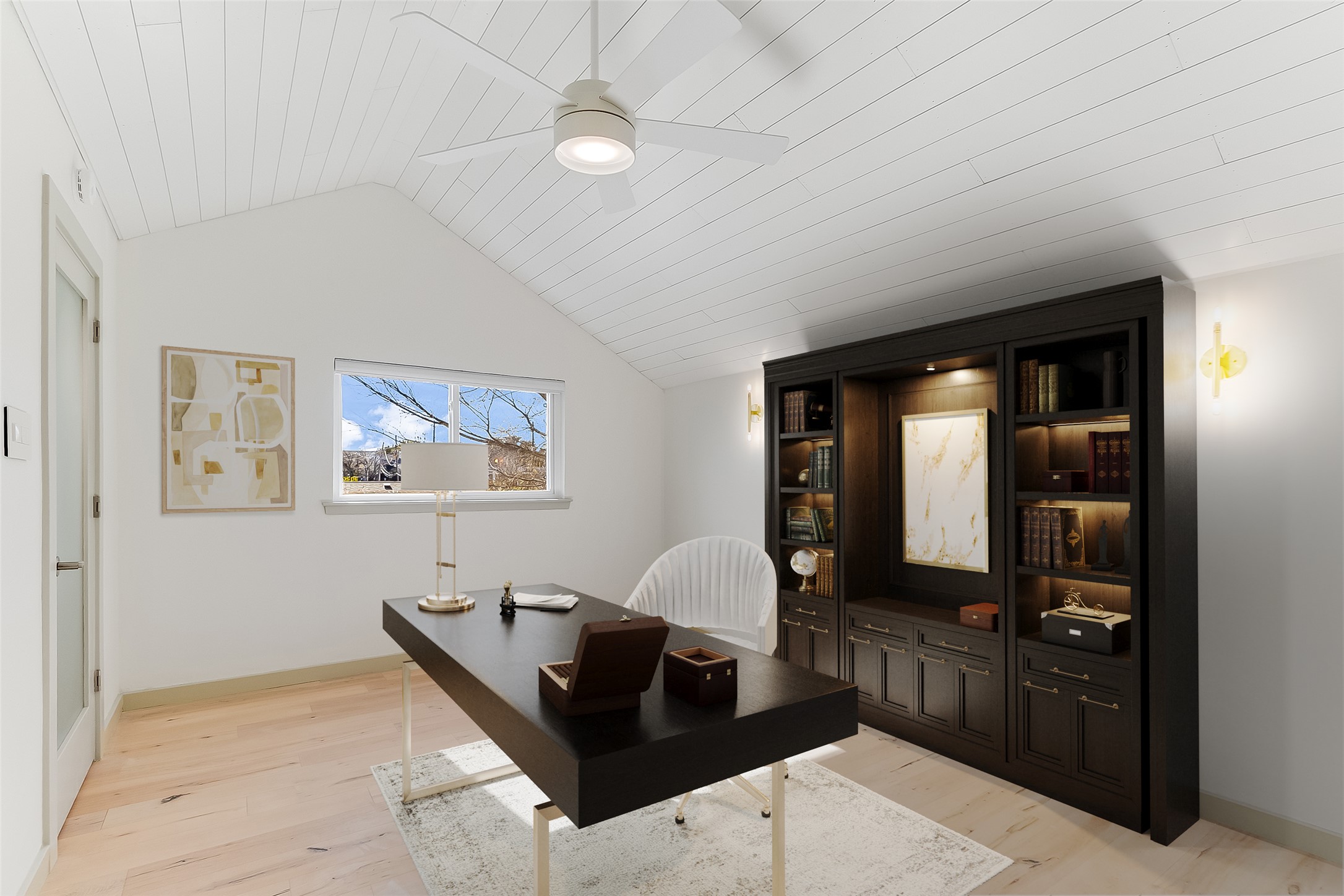 10101 Rutland Village East Austin, TX 78758 - Photo 20 of 26 Upstairs office area, engineered maple wood flooring and with Elfa closet system in the closet - virtually staged as an office
