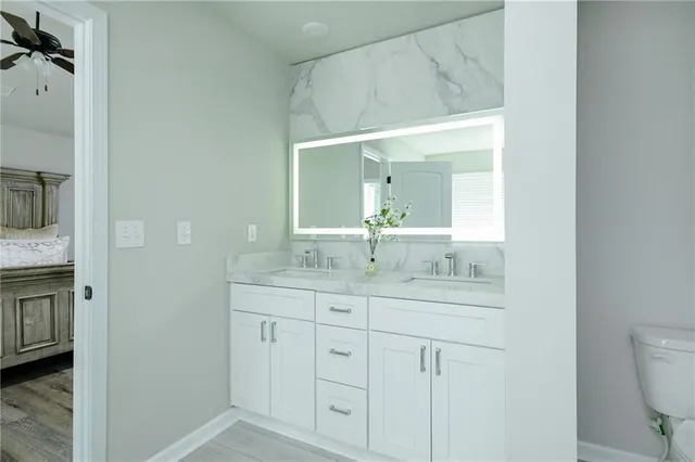 a bathroom with a tub shower vanity and a sink