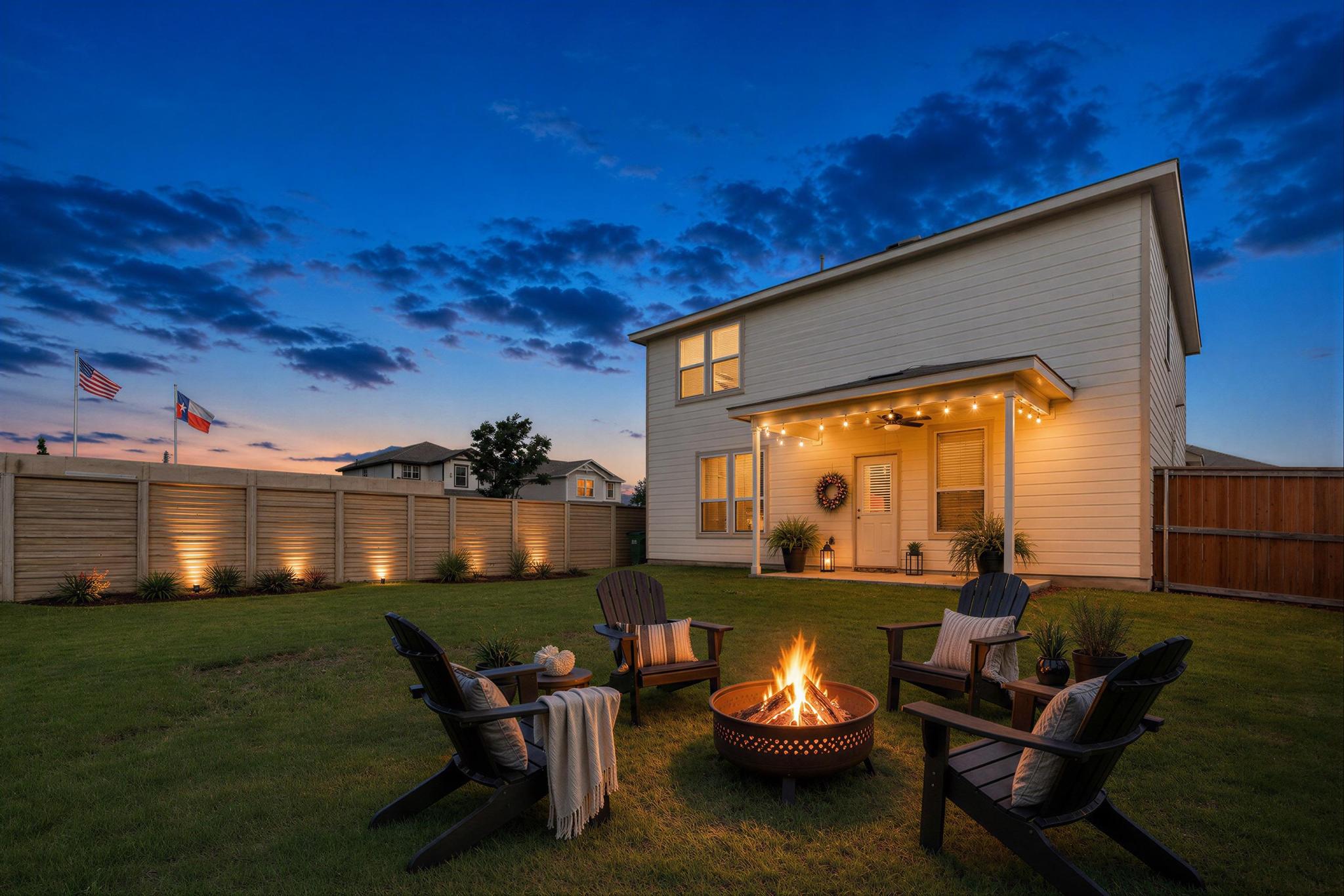 217 Innisfree Road Jarrell, TX 76537 - Photo 35 of 39 A well-maintained yard provides ample space for relaxation and entertaining, featuring a cozy fire pit.