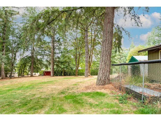 a view of a yard with an trees