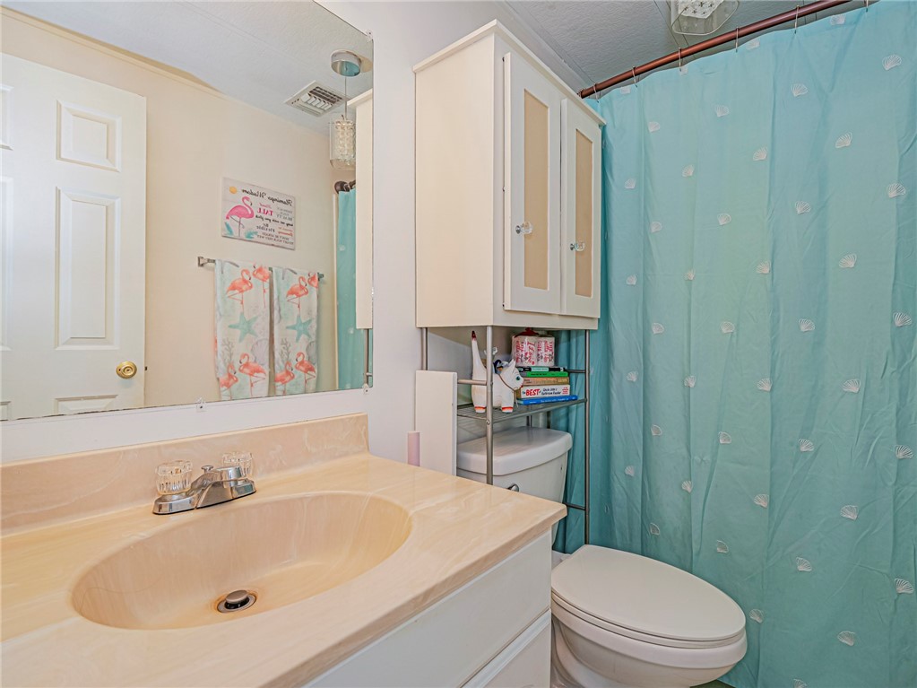 409 Avocado Drive Sebastian, FL 32976 - Photo 27 of 35 a bathroom with a sink a toilet and shower curtain