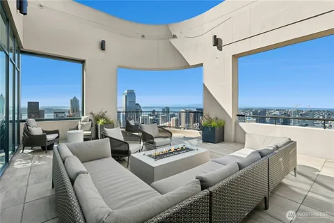 a view of a city with tall buildings