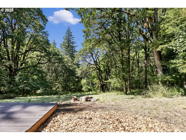a view of a bench in a backyard