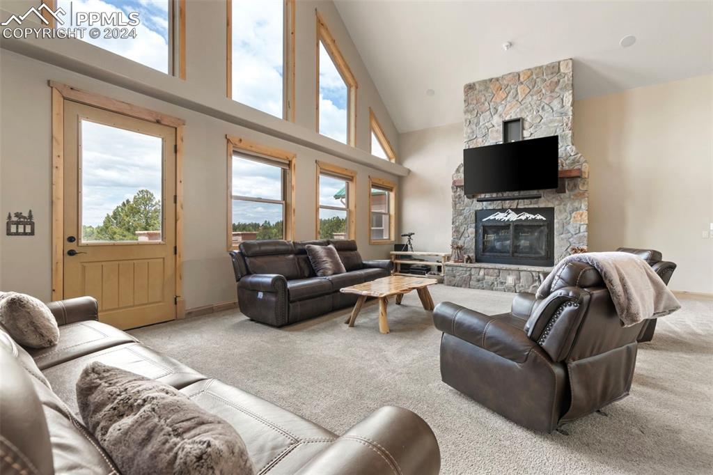 252 Running Elk Point Divide, CO 80814 - Photo 10 of 48 a living room with furniture a flat screen tv and a fireplace