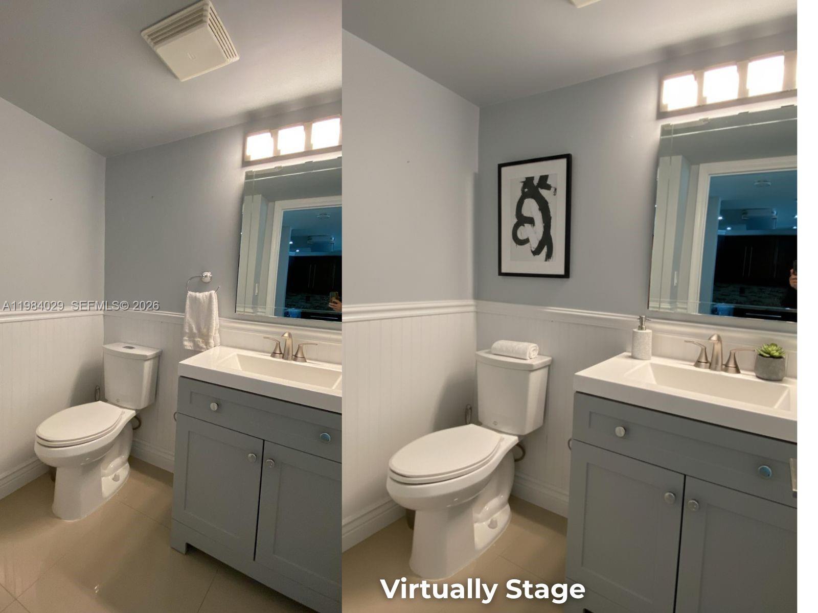 3282 North Pine Island Road, Unit 301 Sunrise, FL 33351 - Photo 15 of 22 a bathroom with a toilet sink and mirror