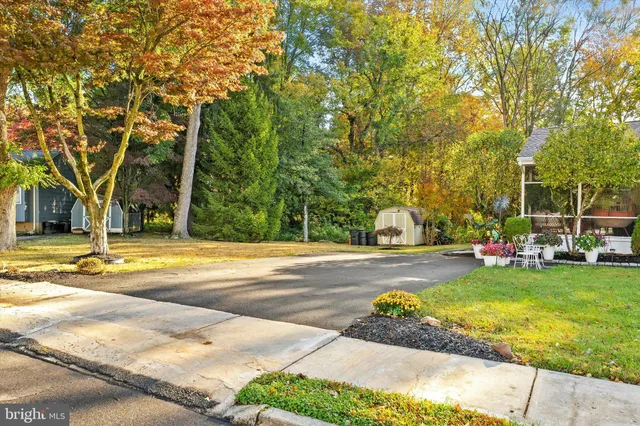 a view of swimming pool and trees in the background