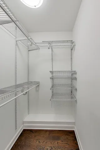 a view of a room with racks on the wall