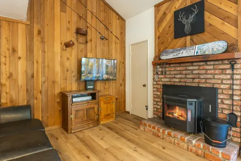a view of a fireplace in the room