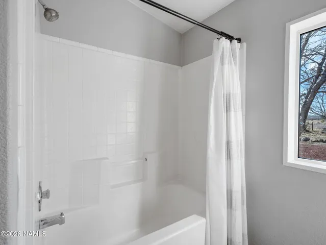 a bathroom with a bathtub and a shower