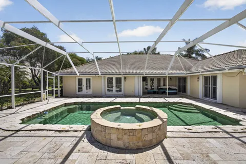 a view of a garden with an outdoor space