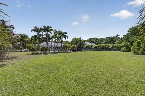 a view of yard with swimming pool and green space