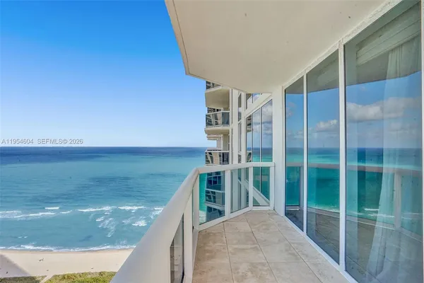 a view of balcony with ocean view