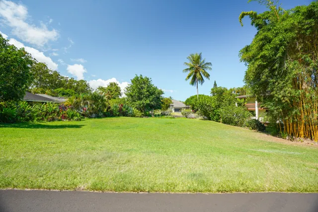 a view of yard with swimming pool and green space