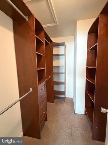 a view of walk in closet with empty racks