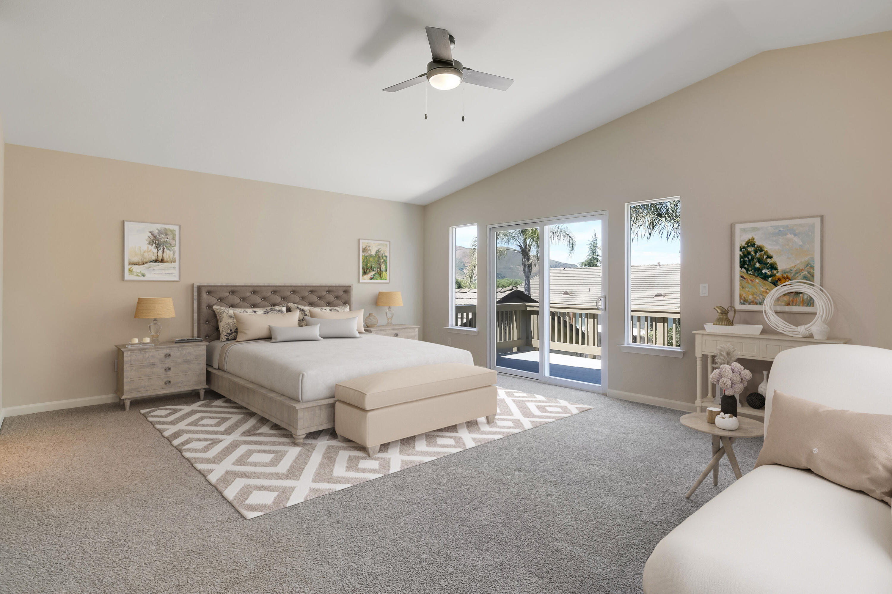 321 Alder Lane Buellton, CA 93427 - Photo 17 of 42 a spacious bedroom with a bed a couch and large window