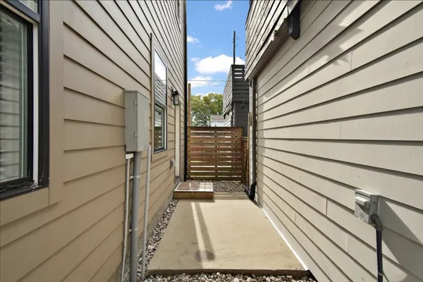an aerial view of a house with a garden