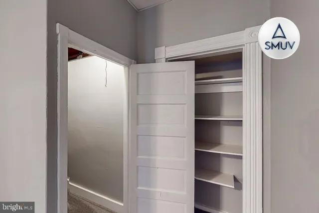 a view of walk in closet with empty racks