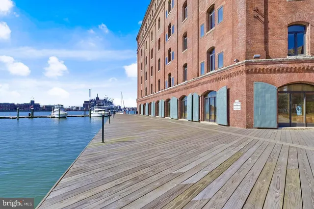 a view of water with boats and trees in the background