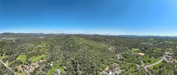 a view of a city with lush green forest