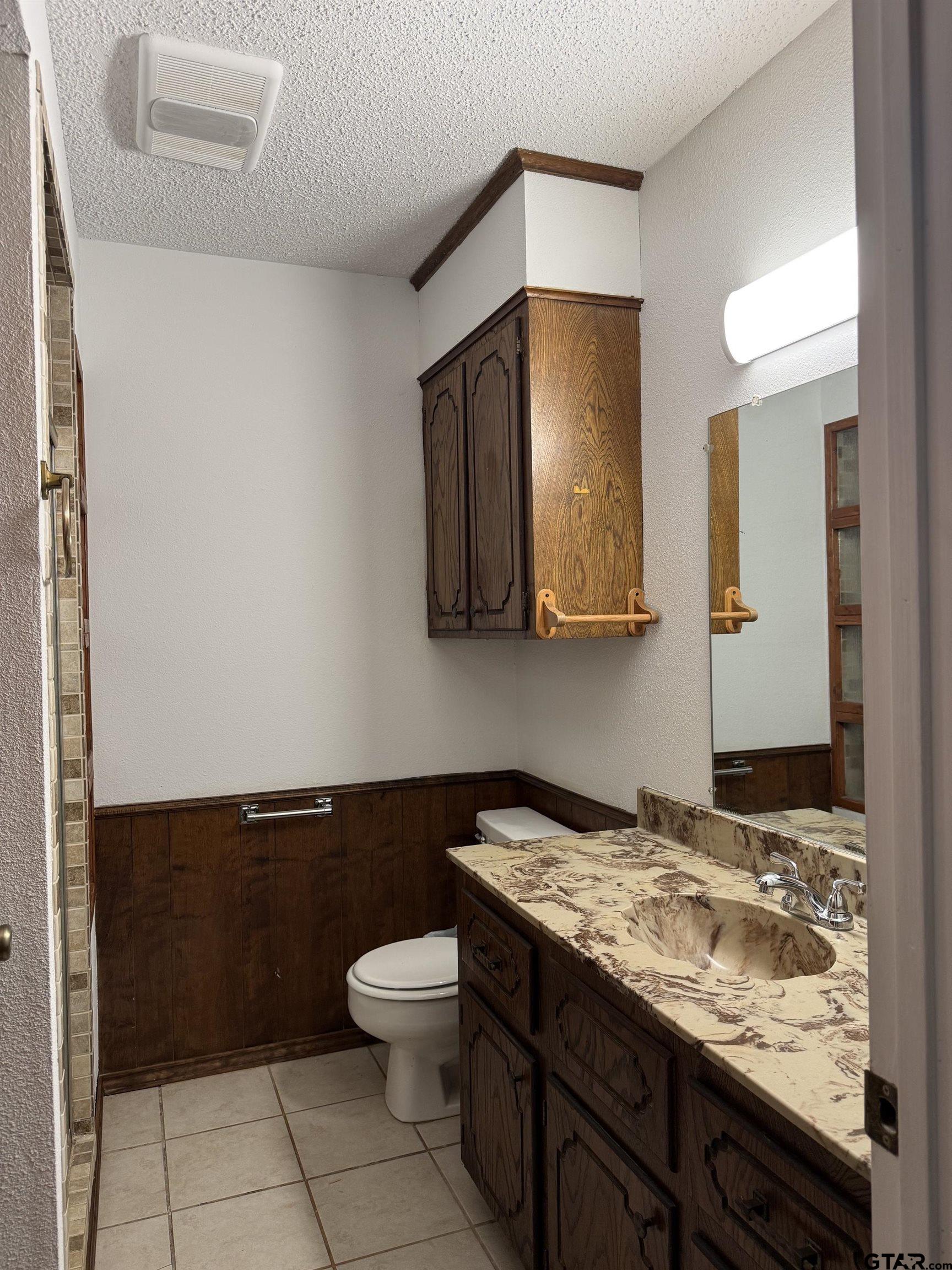 300 Black Oak Road Como, TX 75431 - Photo 17 of 34 a bathroom with a granite countertop sink and a toilet