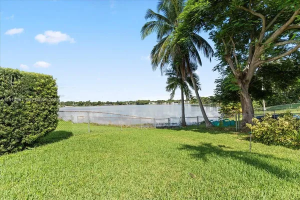 a view of a lake and a yard