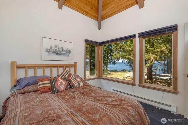 a bed sitting in a bedroom next to a window