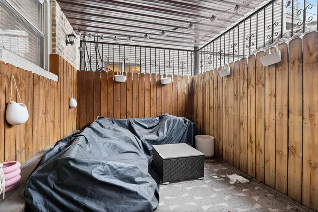 a couch sitting in middle of a building