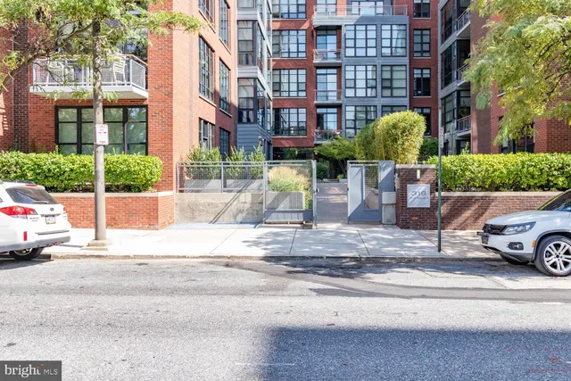 a front view of a building with street
