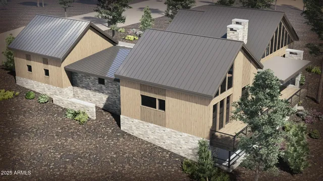 a aerial view of a house with a yard