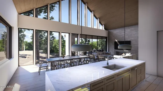 a view of a living room and dining room