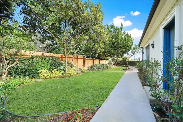a view of a garden with a staircase