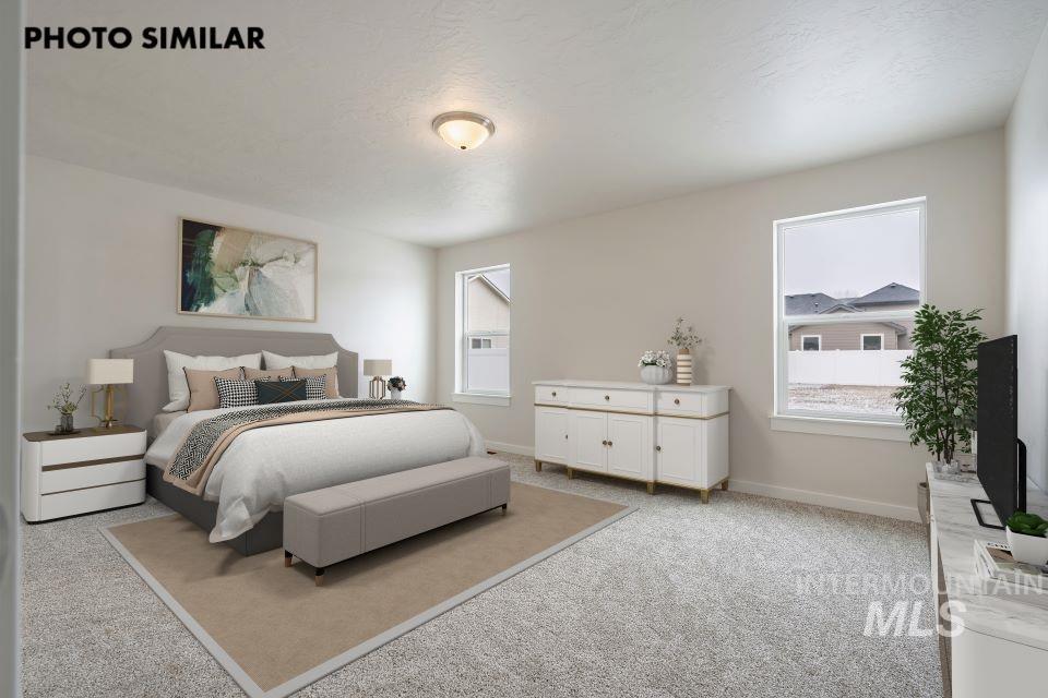 1645 Haystack Emmett, ID 83617 - Photo 14 of 33 Carpeted bedroom featuring white walls, a semi-flush ceiling light fixture, and two windows with roller shades