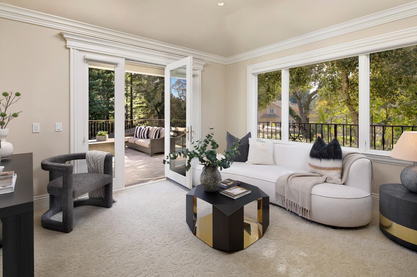 89 Almendral Avenue Atherton, CA 94027 - Photo 13 of 26 a living room with furniture and floor to ceiling windows