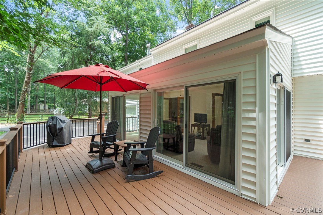 13903 Beechwood Point Road Midlothian, VA 23112 - Photo 30 of 33 a view of a patio with chairs and wooden floor