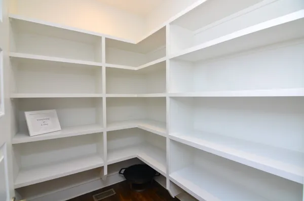 a view of walk in closet with empty racks