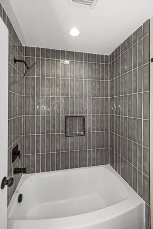 a bathroom with a bathtub