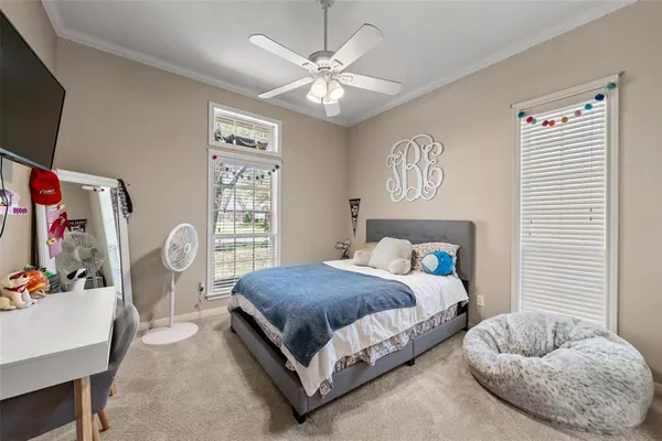 a bedroom with a bed and a couch