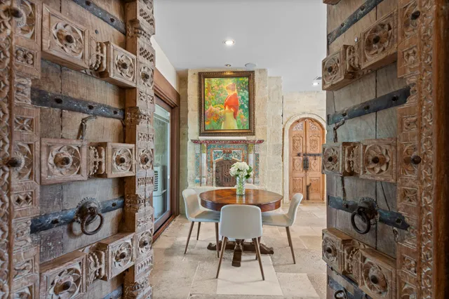 a dining room with furniture