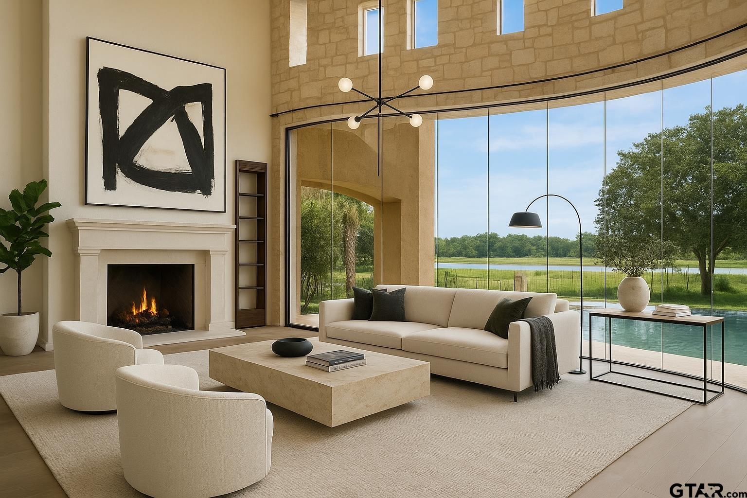 4331 Mark Hayes Court Tyler, TX 75709 - Photo 15 of 48 a living room with furniture a fireplace and a floor to ceiling window