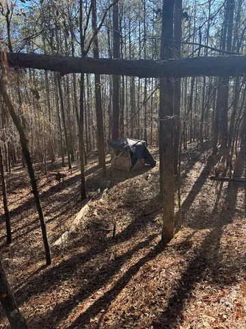 a view of a yard from a balcony