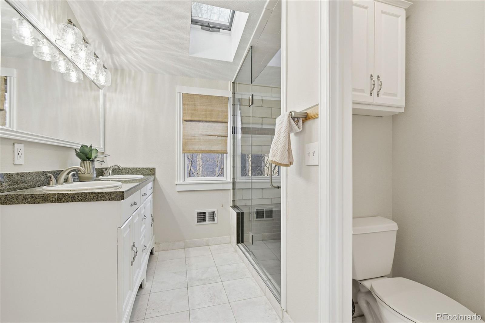 1318 South York Street Denver, CO 80210 - Photo 23 of 49 a bathroom with a sink a toilet and shower