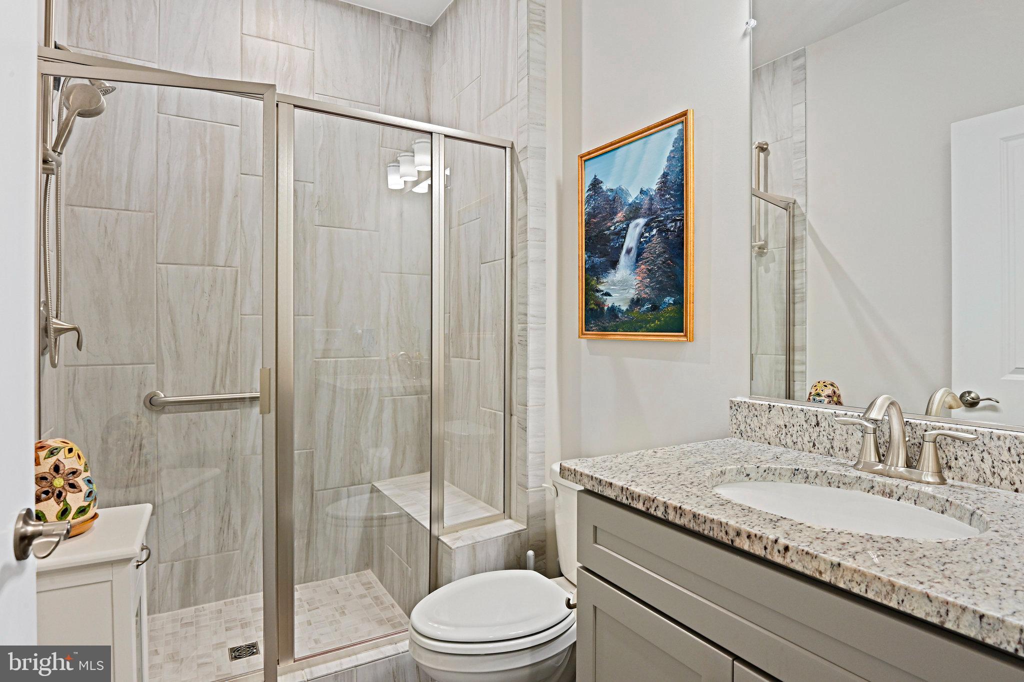 15788 Gardenia Rdg Way Haymarket, VA 20169 - Photo 9 of 50 a bathroom with a granite countertop sink a toilet and shower
