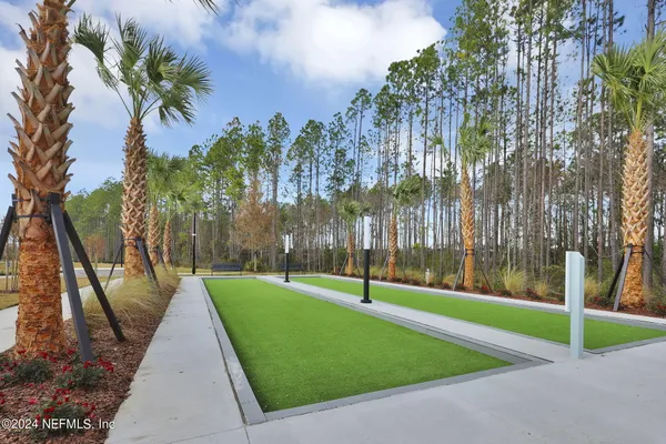 a view of a park with palm trees