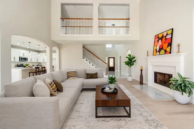 a living room with furniture or fireplace and a potted plant