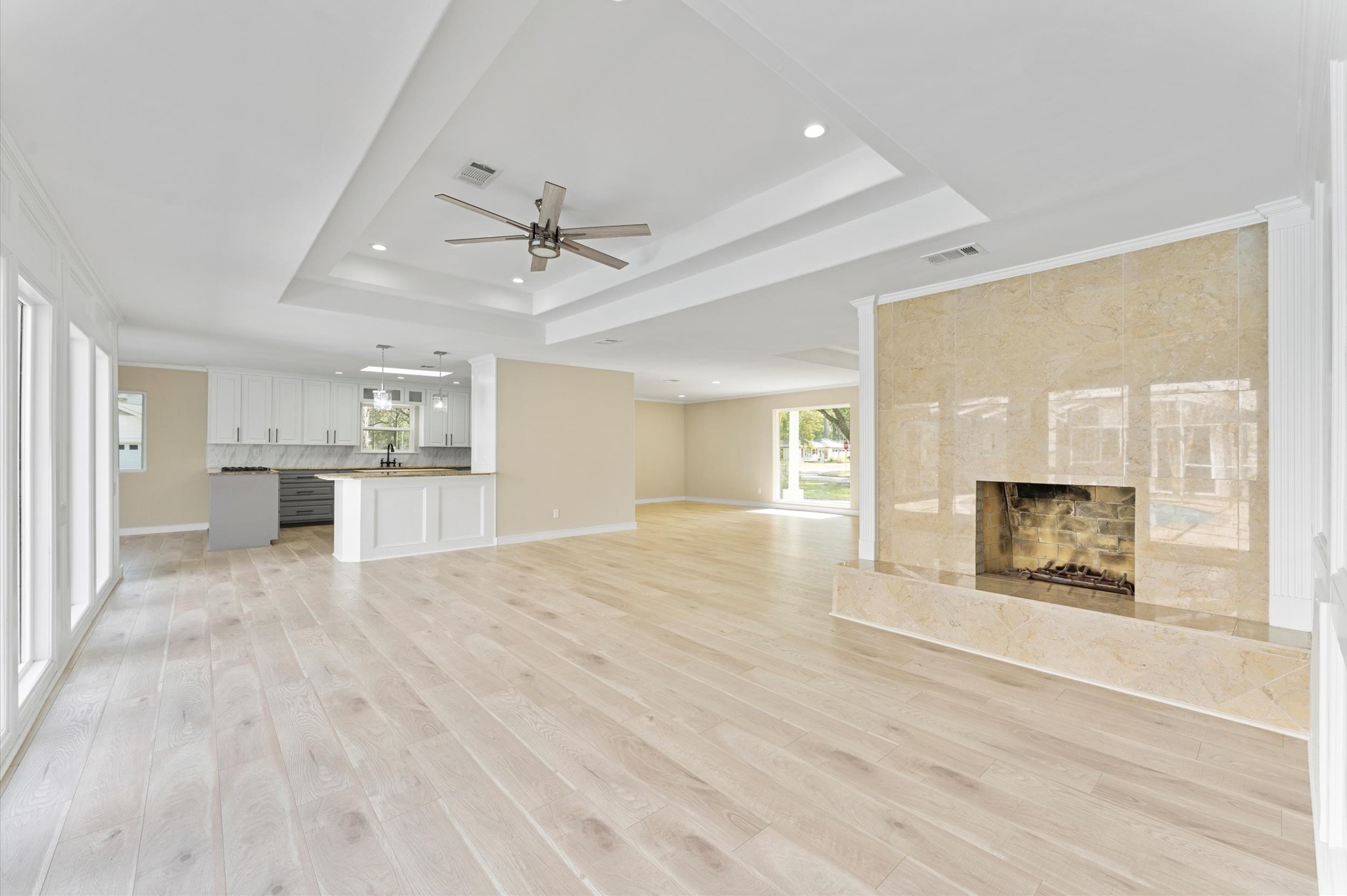 6402 Fawnwood Drive Spring, TX 77389 - Photo 9 of 50 Living room with coffered ceilings looking toward kitchen