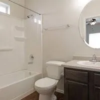 a bathroom with a sink toilet vanity and shower