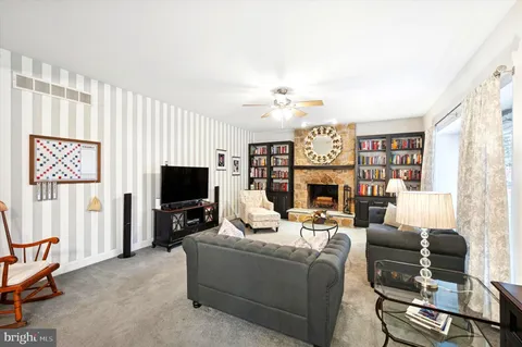 a living room with fireplace furniture and a flat screen tv
