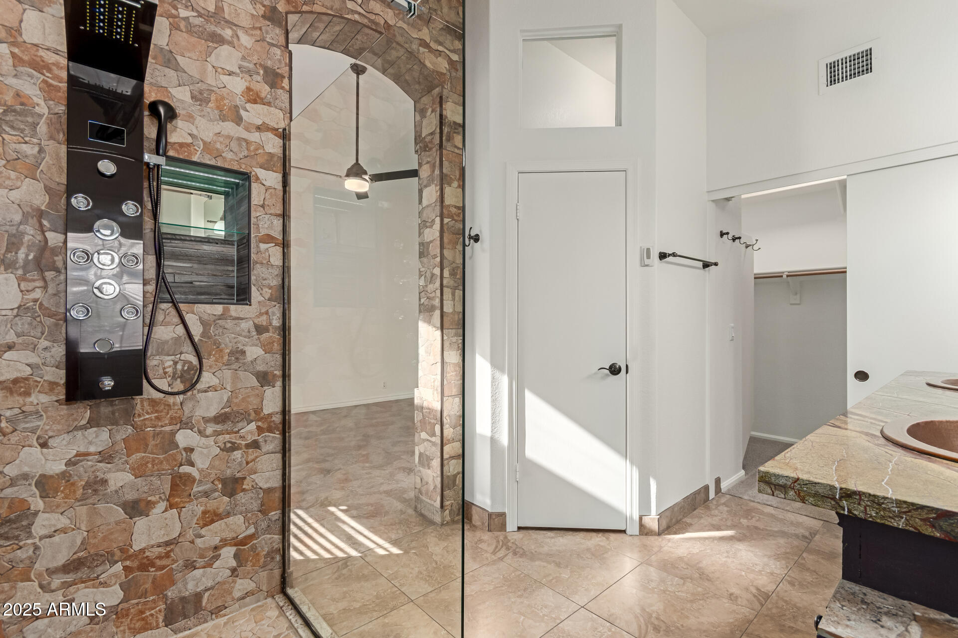 2107 East Marco Polo Road Phoenix, AZ 85024 - Photo 18 of 36 a bathroom with a granite countertop shower and a sink